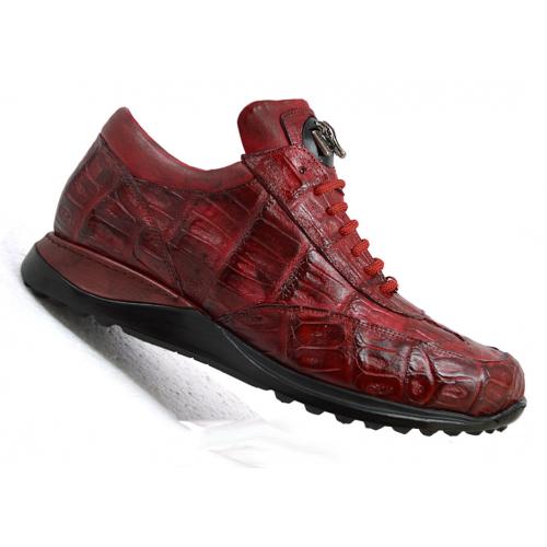 Mauri "Swamp" 8690 Burnished Red Genuine Baby Crocodile Hand-Painted Casual Sneakers