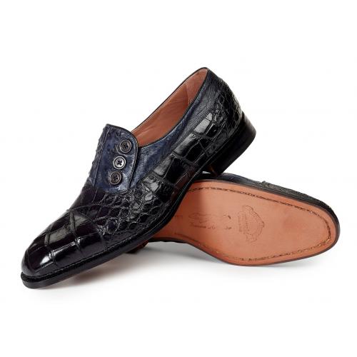 Mauri "Insignia" 1036 Black Genuine Body Alligator / Hand Painted Charcoal Grey Ostrich Shoes