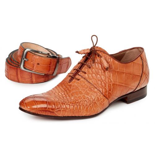 Mauri "Echo" 1078 Cognac Genuine Body Alligator Hand Painted Shoes