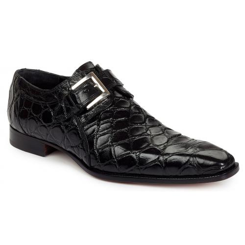 Mauri Saga 1032 | Black Alligator Monk Strap Dress Shoe