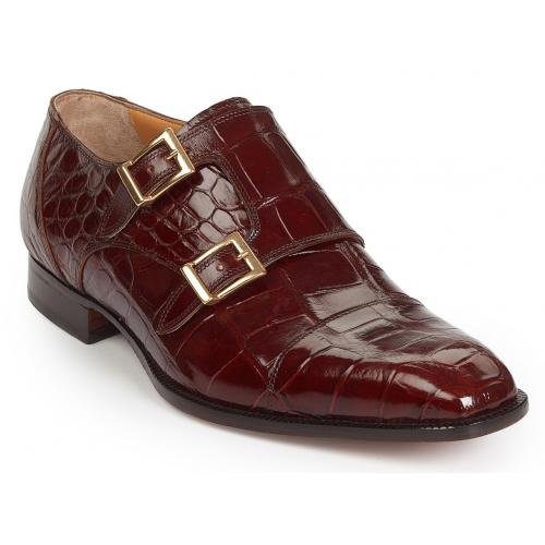 Mauri "Via Spiga" 4560 Gold Genuine All-Over Body Alligator Dress Shoes With Double Monk Strap