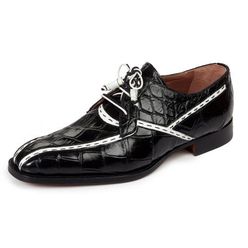 Mauri "Domino" 4708 Black / White Genuine Body Alligator Dress Shoes