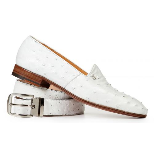 Mauri "Bianca" 4732 White Genuine All Over Ostrich Dress Shoes