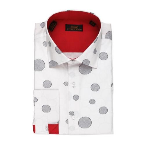 Steven Land White / Grey / Black Bubbles Single Link Cuffs 100% Cotton Dress Shirt DA533