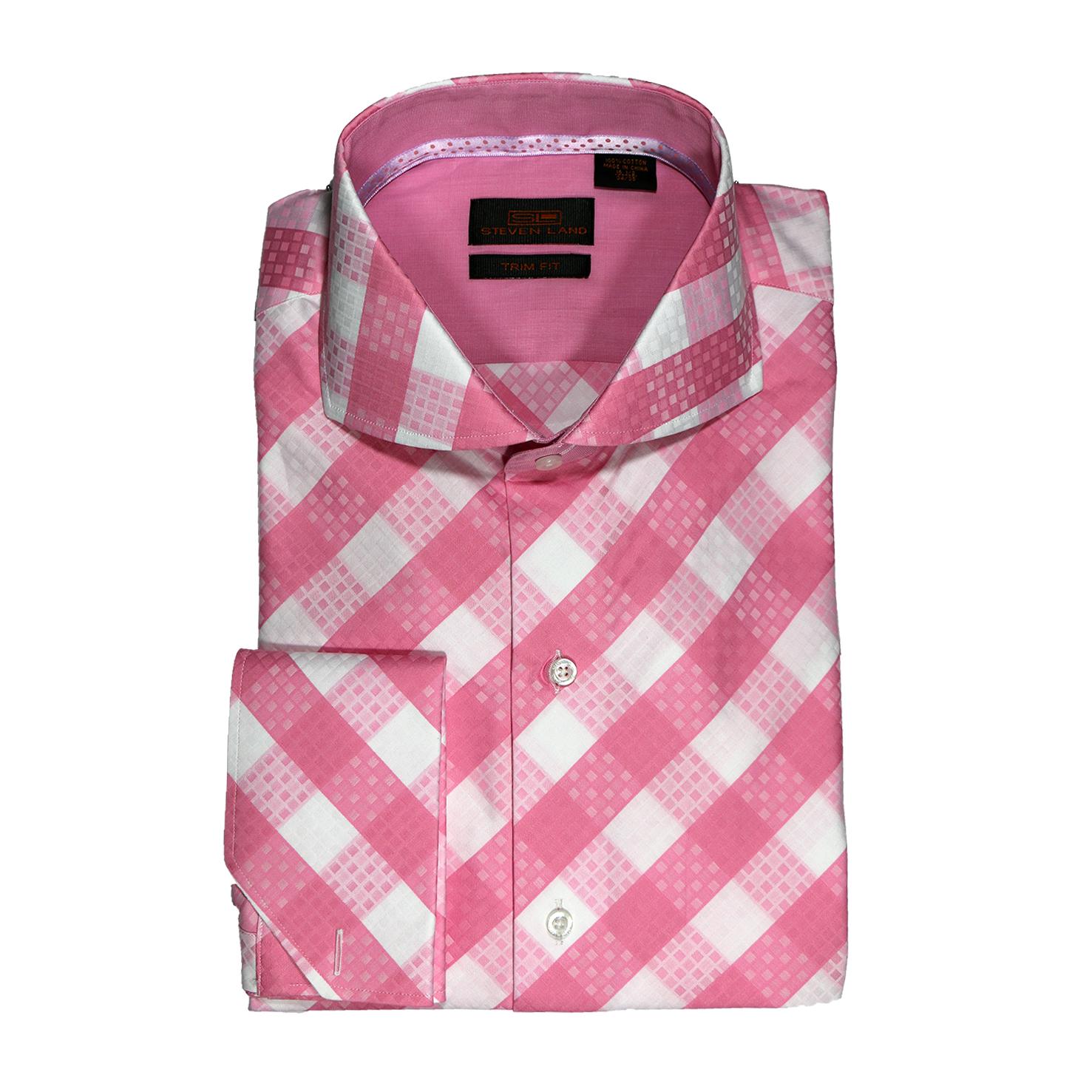 Men's Stevenland Multi-Color 100% Cotton Long Sleeve Dress Shirt w/100% Silk Tie