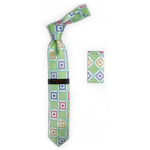 Hi-Density By Steven Land Collection "Big Knot" BW2603 Lime Green / Purple / Rose / Taupe / Turquoise 100% Woven Silk Necktie / Hanky Set