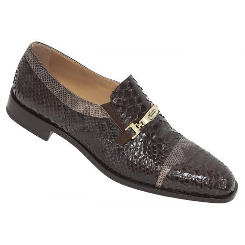 Mauri "4670/1" Dark Brown Genuine Python / Brown - Beige Karung Maculated Loafer Shoes