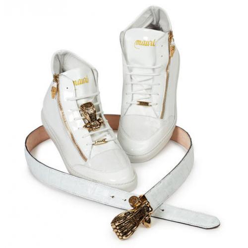 Mauri "Enrico" M766 White Genuine Patent Leather / Baby Crocodile Casual Sneakers