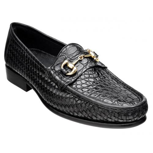Belvedere "Beltramo" Black Genuine Crocodile / Soft Woven Italian Calf Loafer Shoes R23