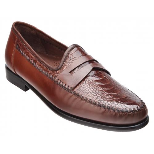 Belvedere "Giotto" Cognac Genuine Ostrich / Italian Calf Loafer Shoes E46