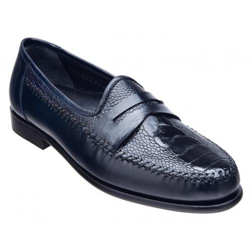 Belvedere "Giotto" Navy Genuine Ostrich / Italian Calf Loafer Shoes E46