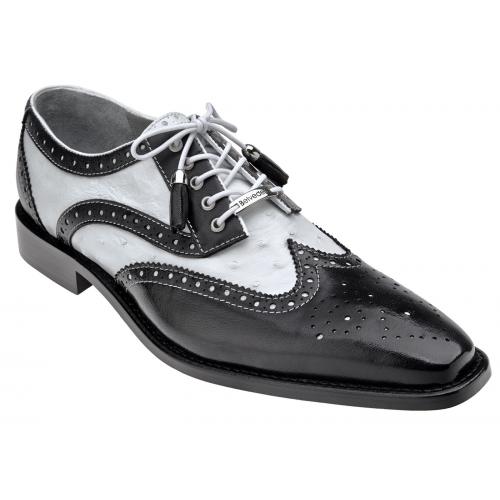 Belvedere "Danilo" Black / White Genuine Ostrich / Italian Calf Shoes 1623