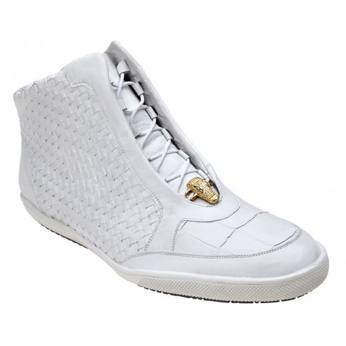 Belvedere "Turi" White Genuine Crocodile / Soft Woven Italian Calf Shoes 3003