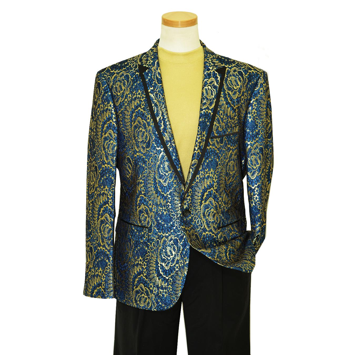 Giovanni Testi Royal Blue / Gold Lurex / Black Laced Floral Blazer With ...