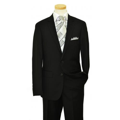 London Fog Black With Black Handpick Stitching Super 160's Wool Modern Fit Suit L10001-1