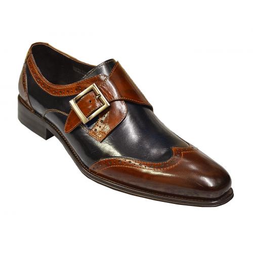 Carrucci Cognac / Navy Genuine Calf Skin Leather With Monk Straps Shoes KS099-710T