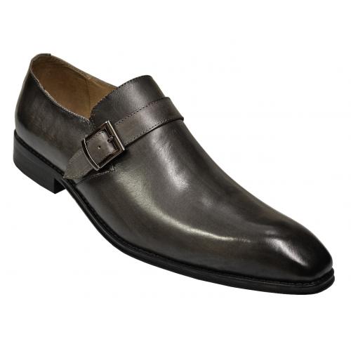 Carrucci Grey Genuine Calf Skin Leather With Monk Straps Shoes KS478-32