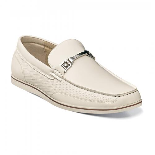 Stacy Adams "Chaz" White With Gunmetal Bracelet Perforated Design Moc Toe Genuine Leather Lined Loafer Shoes 25042-100