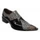 Zota Black / White Alligator Print Genuine Leather Shoes With Metal Tip G908-2