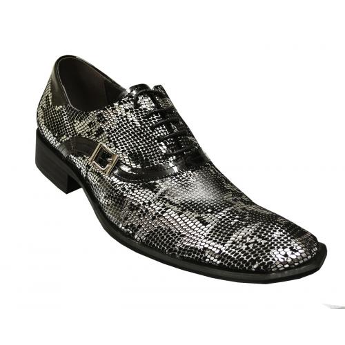 Zota Metallic Silver / Black Genuine Leather Snake Print Shoes G309-15