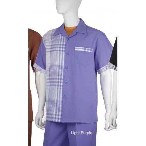 Blue Jazz Lilac / White With Multi Pattern Contrast Trim Design Short Sleeves 2 Piece Outfit 6S-010