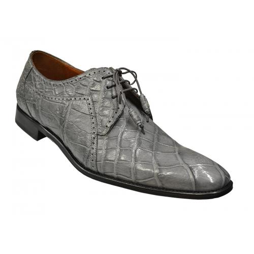 Lorens "Regal" Light Grey All-Over Genuine Alligator Modern Brogue Design Lace-Up Derby Shoes With Alligator Wrapped Tassels 1554