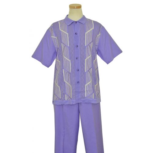 Silversilk Lavender / White Button Up 2 Piece Short Sleeve Knitted Outfit 9304