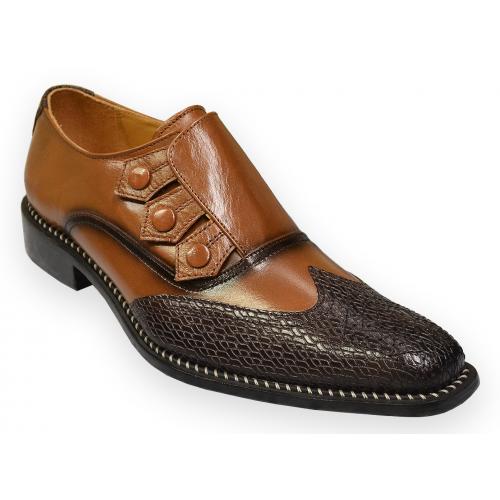 Liberty "Classico" Dark Brown / Cognac Hand Burnished Genuine Leather Wingtip Triple Button Monk Straps Shoes 907