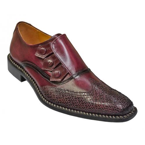 Liberty "Classico" Wine Hand Burnished Genuine Leather Wingtip Triple Button Monk Straps Shoes 907
