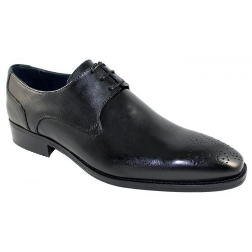 Duca Di Matiste 1550 Black Genuine Italian Calfskin Leather Perforation Shoes.