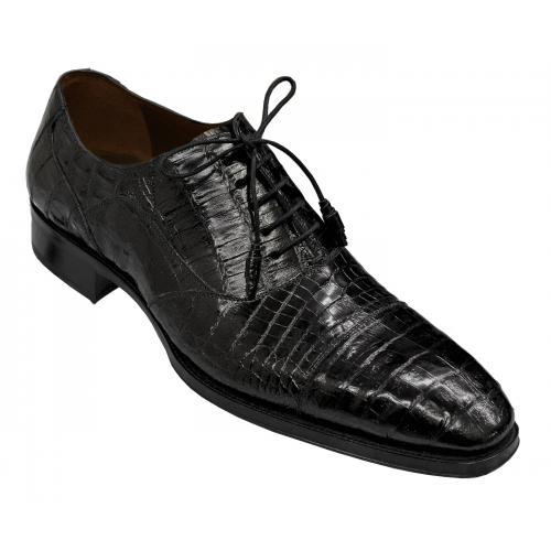 Mezlan "Dublin" Black All-Over Genuine Crocodile Shoes With Crocodile Wrapped Tassels 13993-F