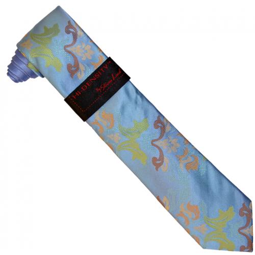 Hi-Density By Steven Land Collection HDS2646 Sky Blue / Multicolor 100% English Woven Silk Necktie / Hanky Set