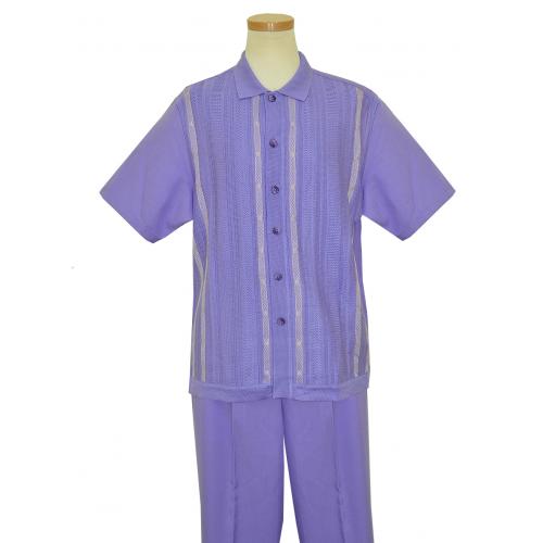 Silversilk Lavender / Light Lavender Self Design Button Up 2 Piece Short Sleeve Knitted Outfit 9346