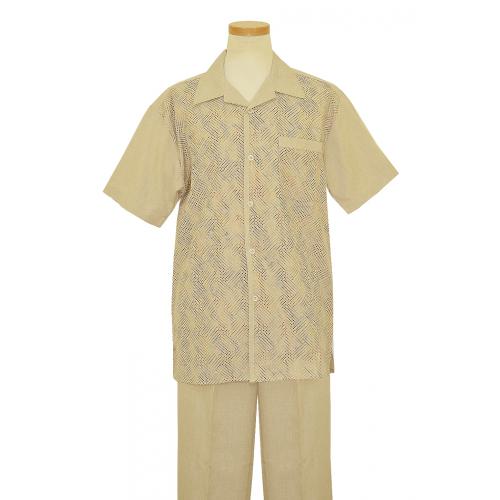 Pronti Champagne Beige / Metallic Gold Dashed / Dot Design Microfiber 2 Piece Short Sleeve Outfit SP6160