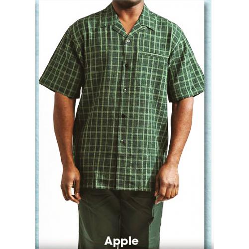 Tony Blake Apple / Hunter / Multi Green Embossed Plaid Design Short Sleeve 2 Piece Outfit SS434