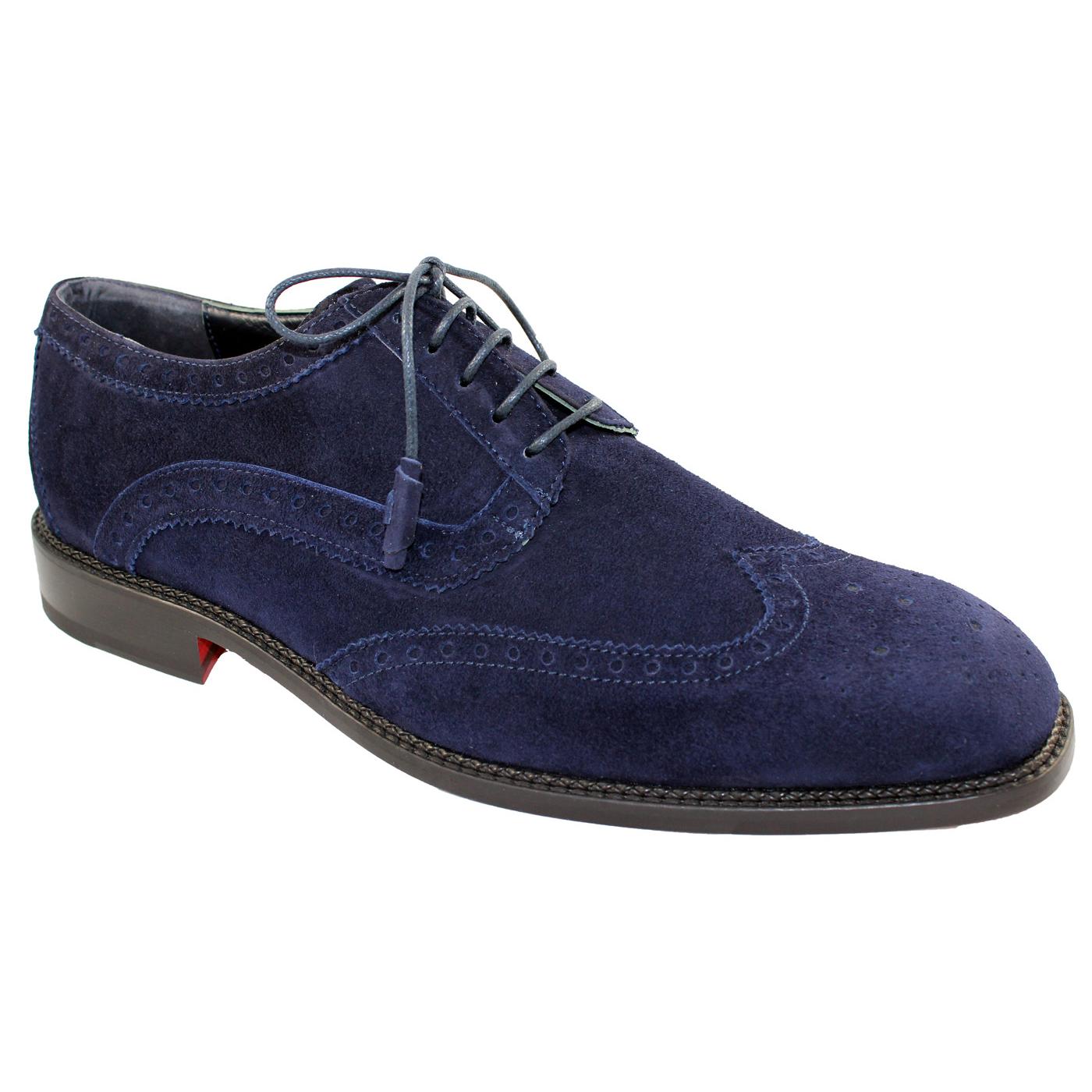 Emilio Franco EF120 Navy Blue Genuine Leather Suede Perforated Lace-Up ...