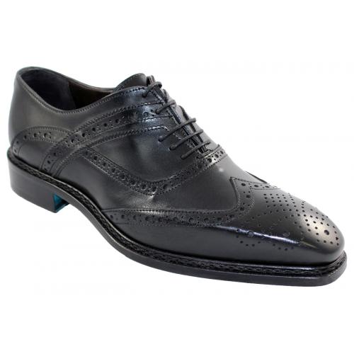 Emilio Franco "EF2653" Black Genuine Calf Perforated Oxford Shoes