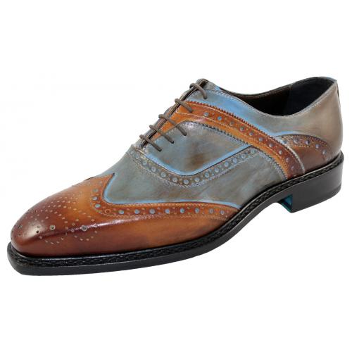 Emilio Franco "EF2653" Cognac / Rustic Blue Genuine Calf Perforated Oxford Shoes