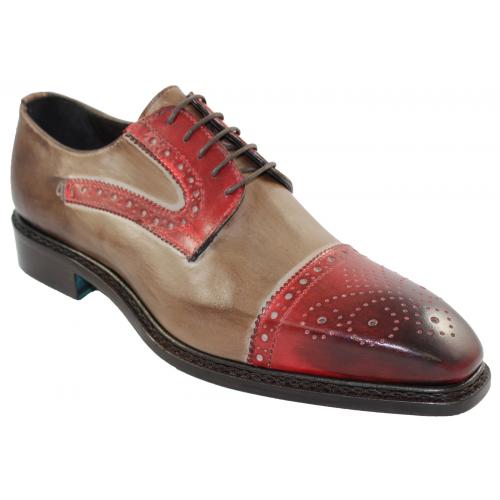 Emilio Franco "EF2658" Red / Taupe Genuine Calf Perforated Shoes