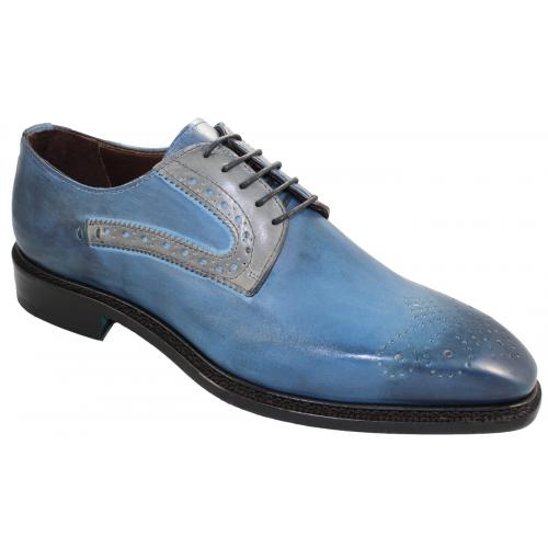 Emilio Franco "EF5177" Blue / Grey Genuine Calf Perforated Toe Shoes