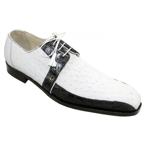 Fennix Italy 3620 Black / White Genuine Hornback Vintage / Ostrich Shoes.