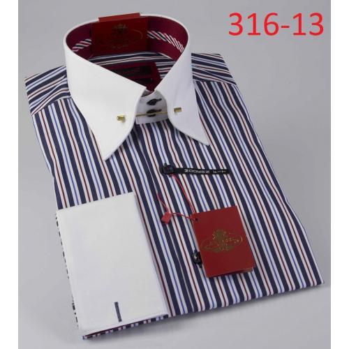 Axxess White / Blue / Burgundy Cotton Modern Fit Dress Shirt 316-13