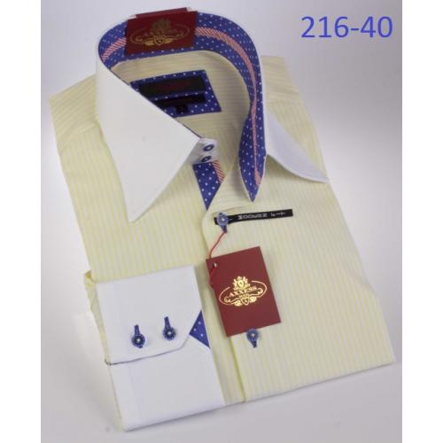 Axxess Yellow / White / Blue Cotton Modern Fit Dress Shirt 216-40