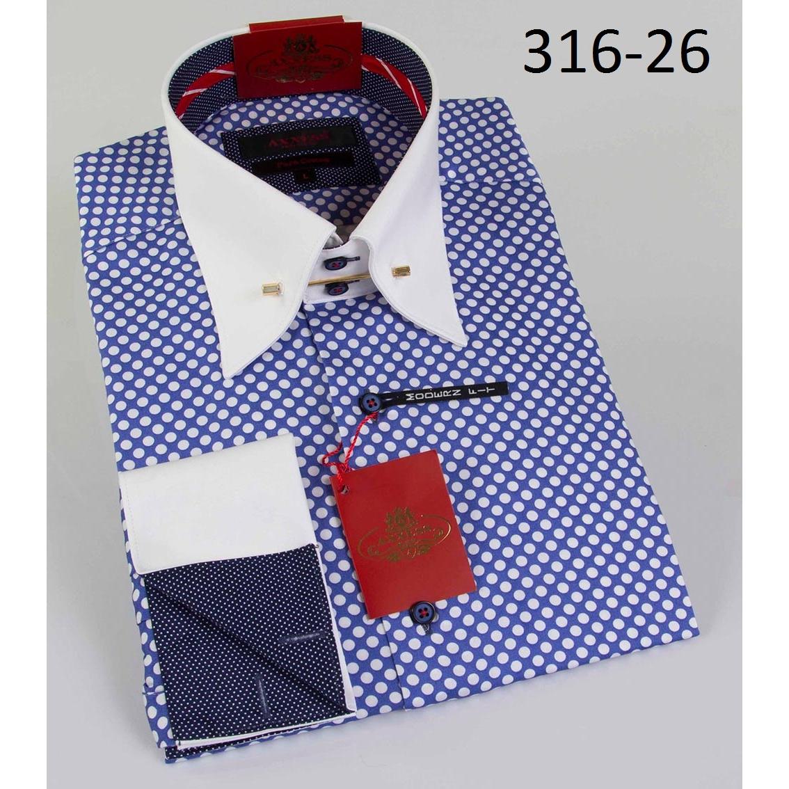 Axxess Blue / White Polka Dot Modern Fit Cotton Dress Shirt 316-26 ...