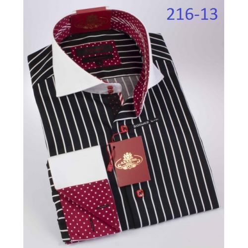 Axxess Black / White / Red Modern Fit Cotton Dress Shirt 216-13