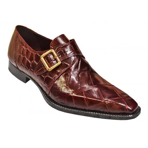 Mauri 53154 Ruby Red Genuine All-Over Alligator Loafer Shoes With Monk Straps