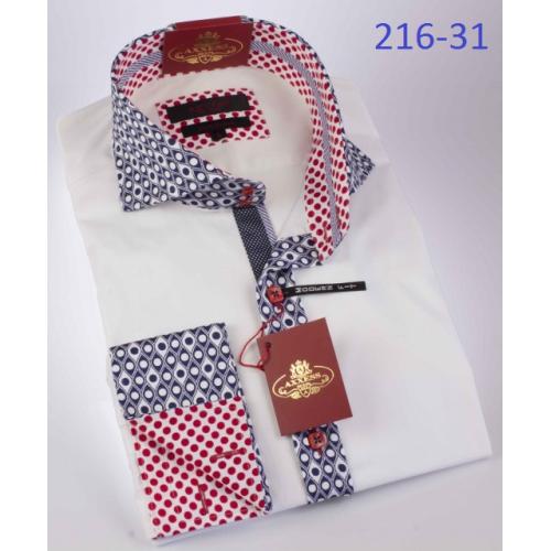 Axxess White / Red - Blue Polka Dot Modern Fit Cotton Dress Shirt 216-31