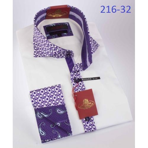 Axxess White / Purple Polka Dot Modern Fit Cotton Dress Shirt 216-32