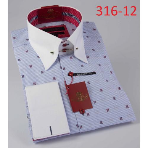 Axxess Light Blue / Red / White Pinstripes Modern Fit Cotton Dress Shirt 316-12