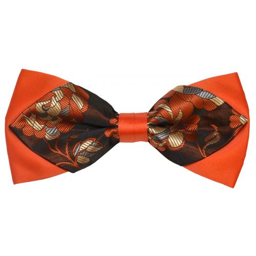 Classico Italiano Orange / Brown / Beige Diamond Double Layer 100% Silk Bow Tie / Hanky Set BD252